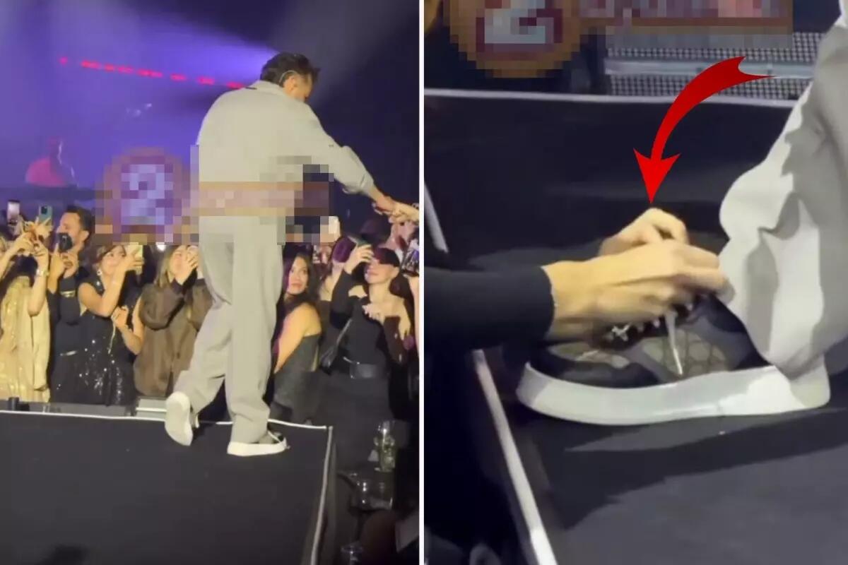 Səhnədə pərəstişkarına ayaqqabısını bağlatdırdı