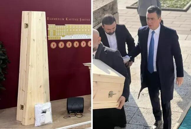 Deputat parlament iclasına tabut və kəfənlə gəldi  FOTO