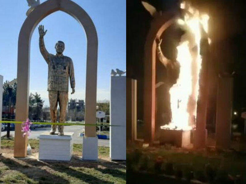 İranda Süleymaninin heykəlini yandırdılar 