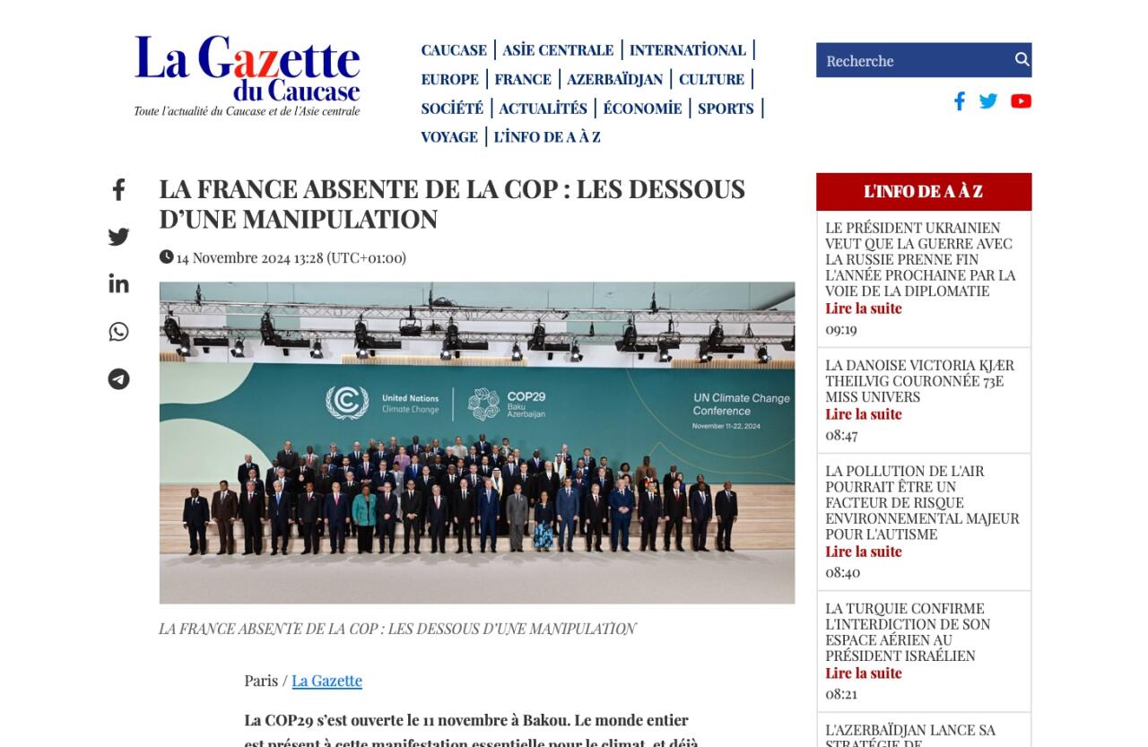 “La Gazette du Caucase” fransız siyasətçilərinin COP29 ilə bağlı