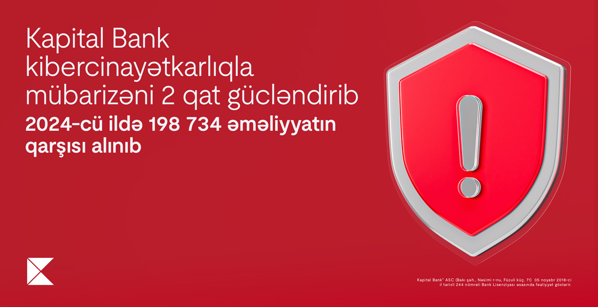 Kapital Bank kibercinayətkarlıqla mübarizəni 2 qat gücləndirib: 2024cü ildə 198 734 əməliyyatın qarşısını alınıb