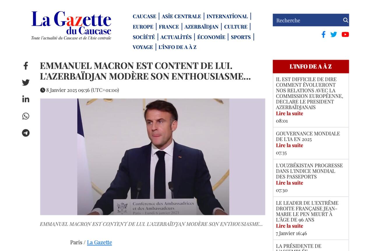 "La Gazette du Caucase" Makronun riyakarlığını ifşa edib