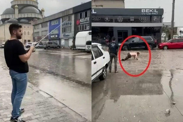 Yağış sularında balıq tutan bursalılar  FOTO