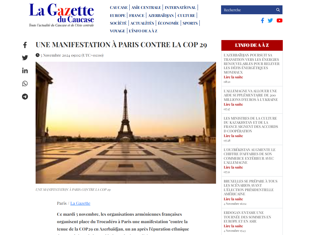 "La Gazette du Caucase" Azərbaycana qarşı hücumlara qarşı durur