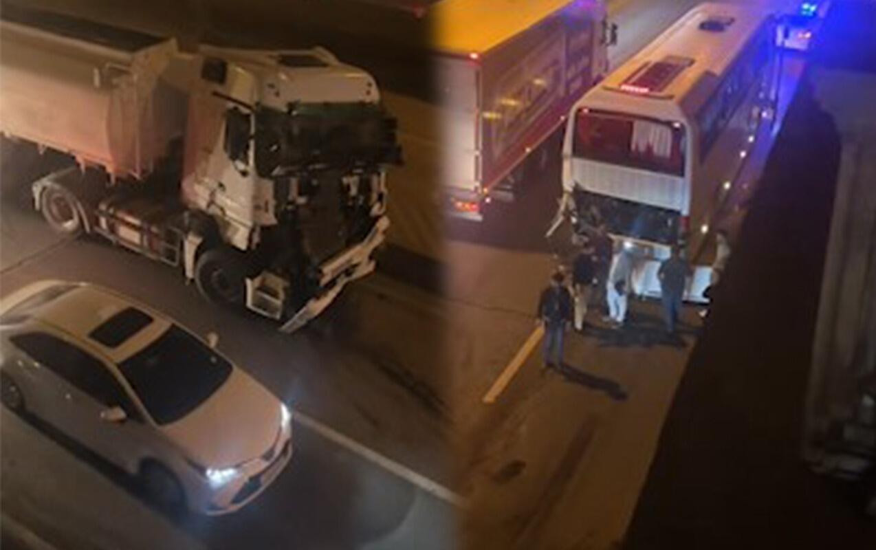 Gecə saatlarında yük maşını avtobusla toqquşdu 