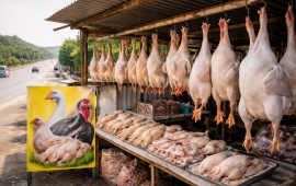 Yol kənarında "hinduşka" adı ilə şişirdilmiş toyuq satılır  FOTO
