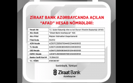 Ziraat Bank Azərbaycanda “AFAD”ın rəsmi hesabları açıldı