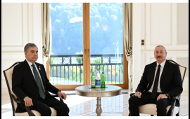 İlham Əliyev Qəbələdə Qurbanqulu Berdiməhəmmədov ilə görüşüb  FOTO