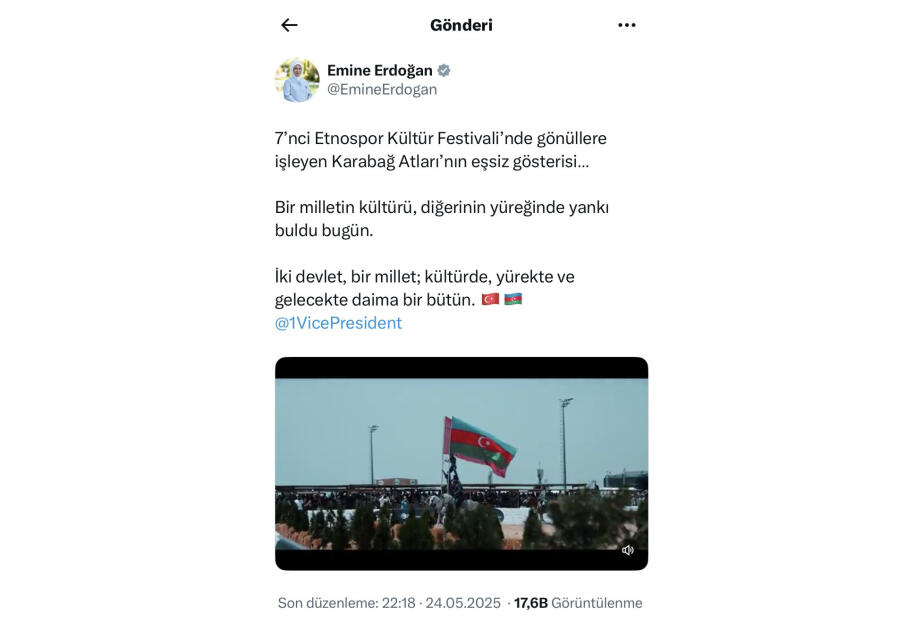 “Bir millət, iki dövlət”  daim bir, bütöv  Əminə Ərdoğan