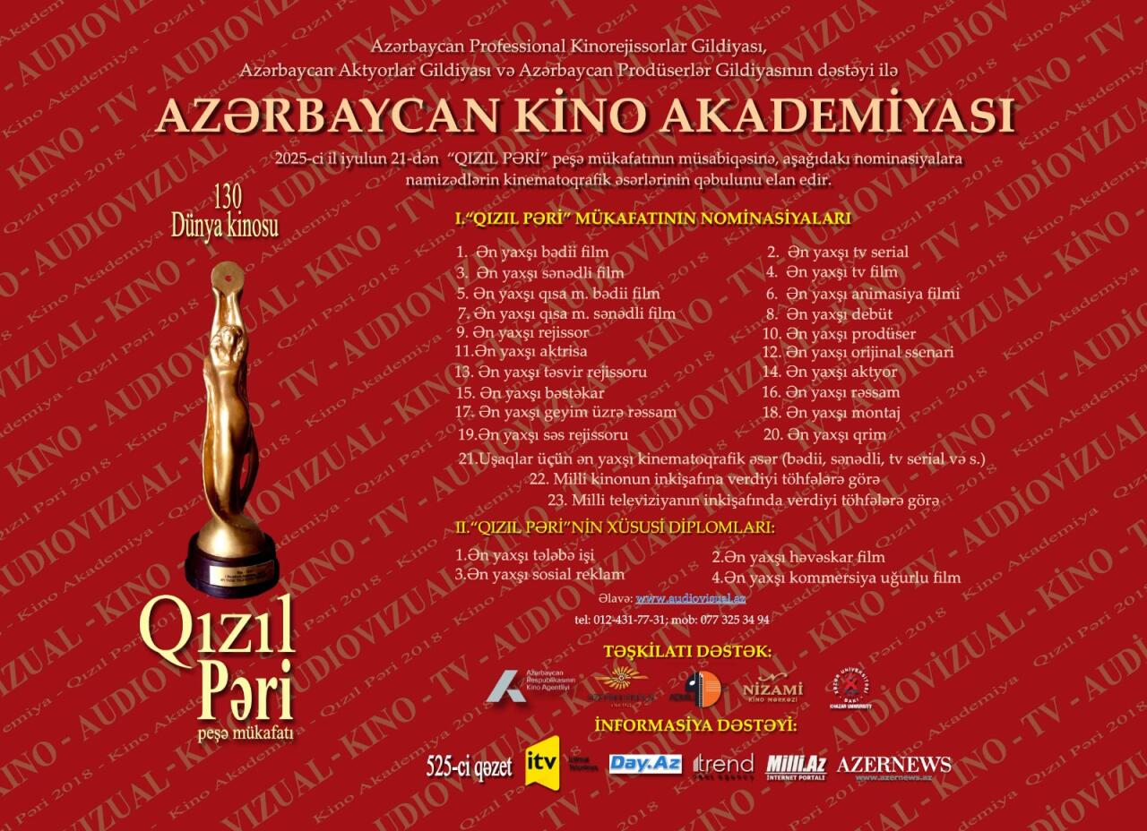 Azərbaycan Kino Akademiyasi 2025ci ilin Qızıl Pəri peşə mükafatının müsabiqəsinə qəbulunu elan edir