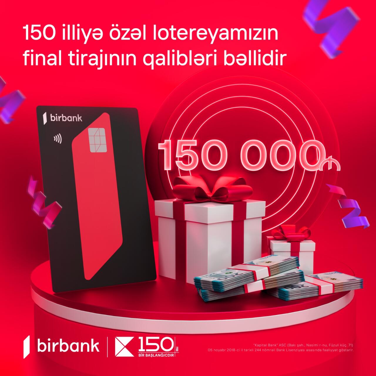 Kapital Bankın 150 illiyinə həsr olunan lotereyada 150 000 AZN mükafatın sahibi bəlli oldu