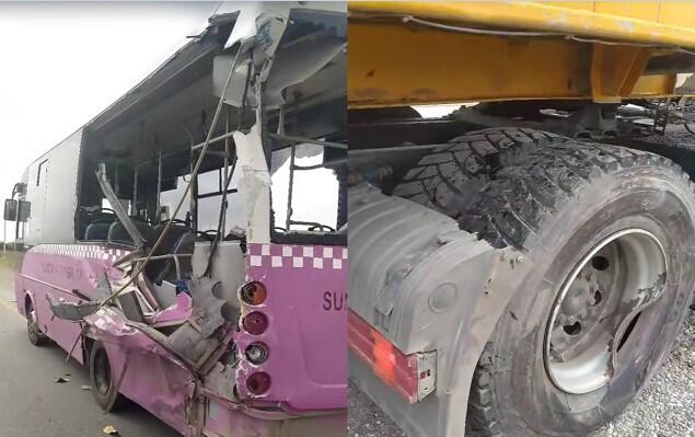 Sumqayıtda avtobus yük maşını ilə toqquşdu 