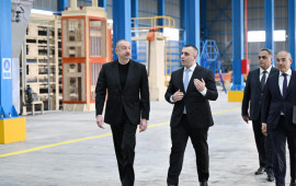 Prezident Goranboyda tikinti materialları istehsalı müəssisəsinin açılışında iştirak edib  FOTO