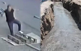 6 ay əvvəl orada yol çökübmüş  Cümşüd “lyuk”a düşməyib 